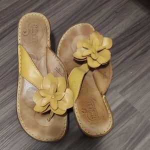 Born Yellow and Brown Sandals with Floral Accent